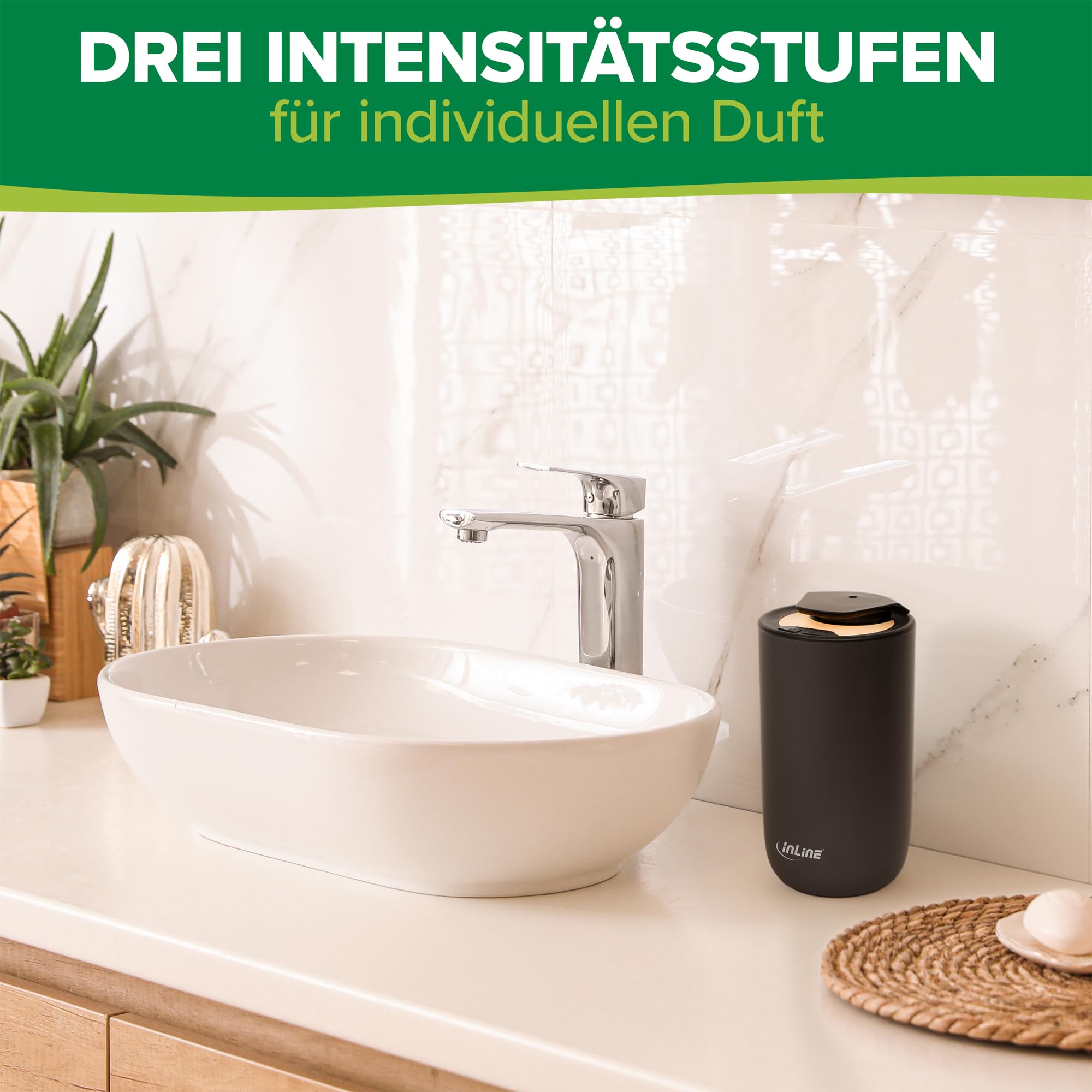 Inline Aroma Diffuser für Auto & Zuhause, wasserlos, mit Ambientelicht, Akku, Aluminiumgehäuse, titangrau, für ätherische Öle, Lufterfrischer, 40141, Anthrazit