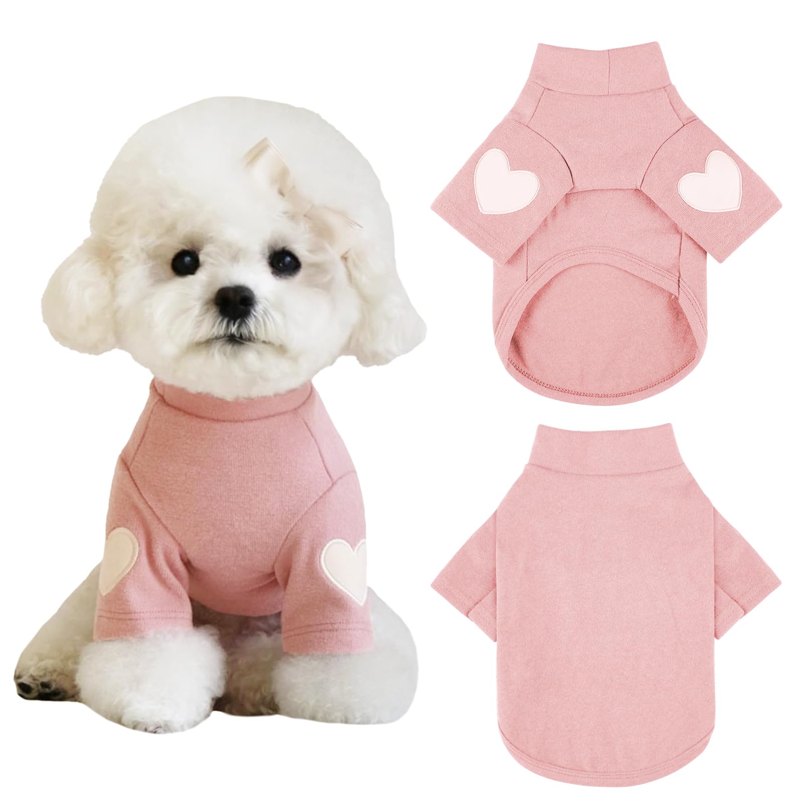 Yaopelky Dog Sweatshirt for Small Medium Dogs Warm Pet T Shirt Dog Clothes with Heart Print Cat Puppy Outfit Doggie Sweatshirts for Teddy,Chihuahua Schnauzer (Pink,S)