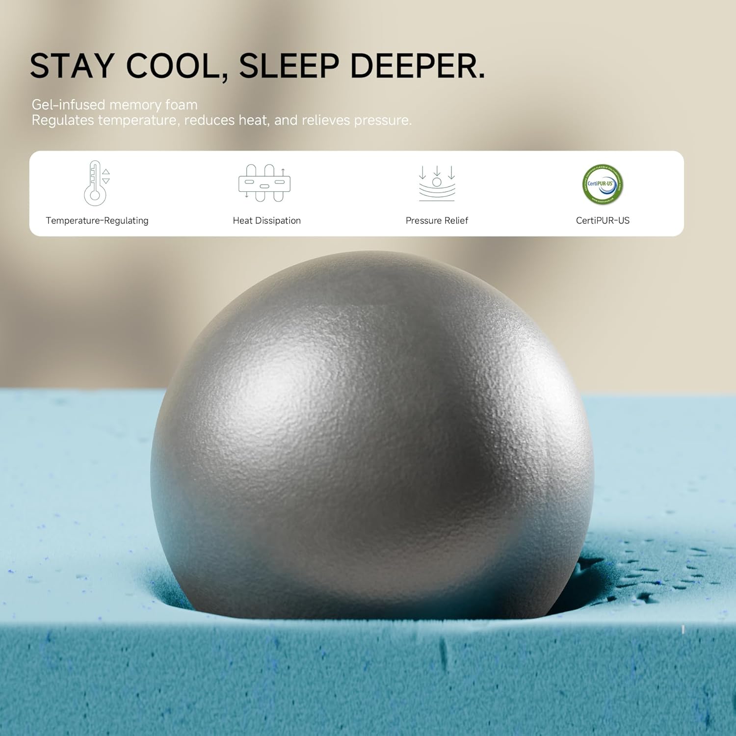 10-Inch Queen Mattress for Sleep Cooler, Cooling Gel Memory Foam Mattress for Back Pain & Pressure Relief, Medium to Firm Support, Queen Size Mattress in a Box for Adults, Couples, Guest Rooms