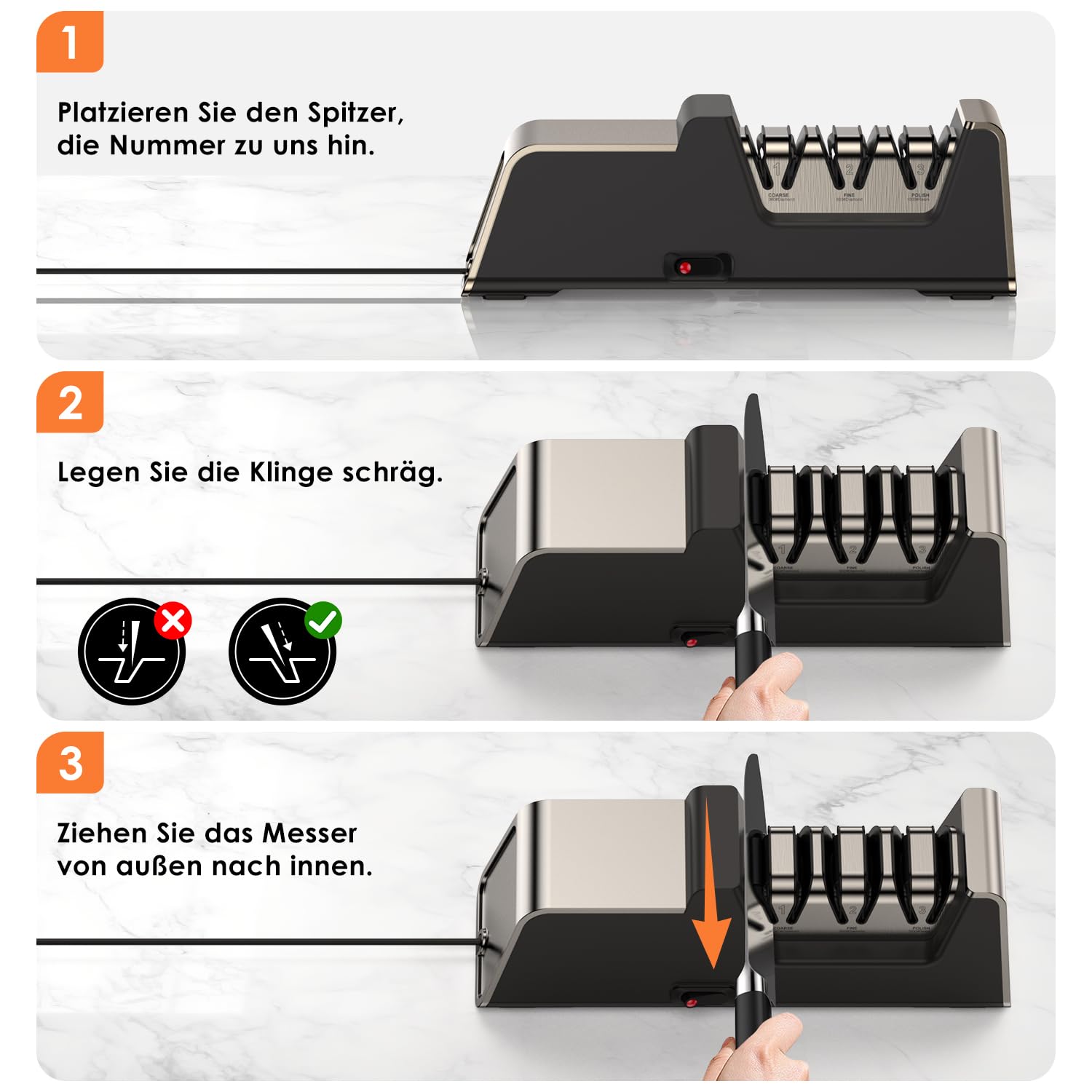 Professioneller Elektrischer Messerschärfer mit Diamant-Schleifmitteln und Präzisionswinkelführungen für Doppeltem Anschliff und Wellenschliff