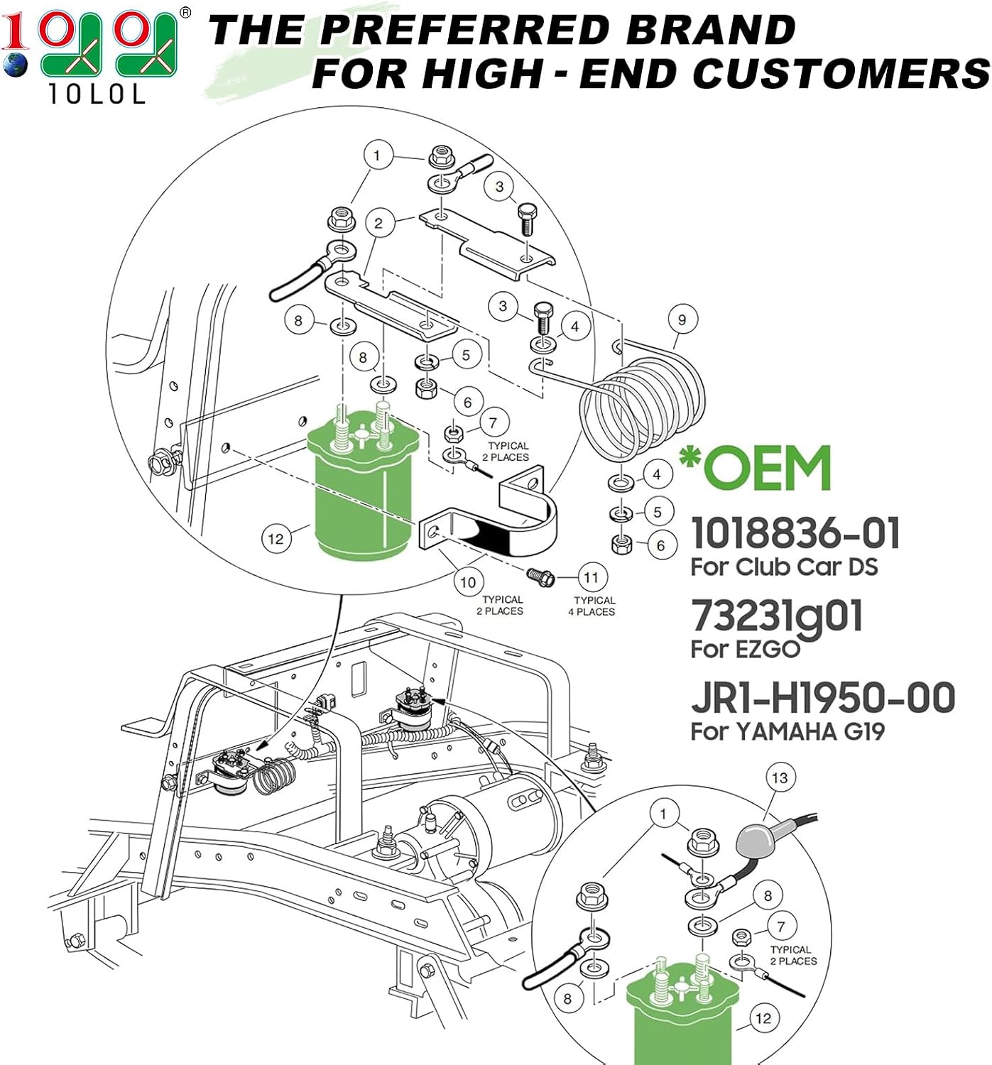 10L0L Golf Cart 48 Volt Solenoid for Yamaha G19, Club Car DS and EZGO Shuttle/Titan/XI-875 Electric Carts, 200A 4 Terminal, Replace OEM 101883601, 73231G01, JR1-H1950-00