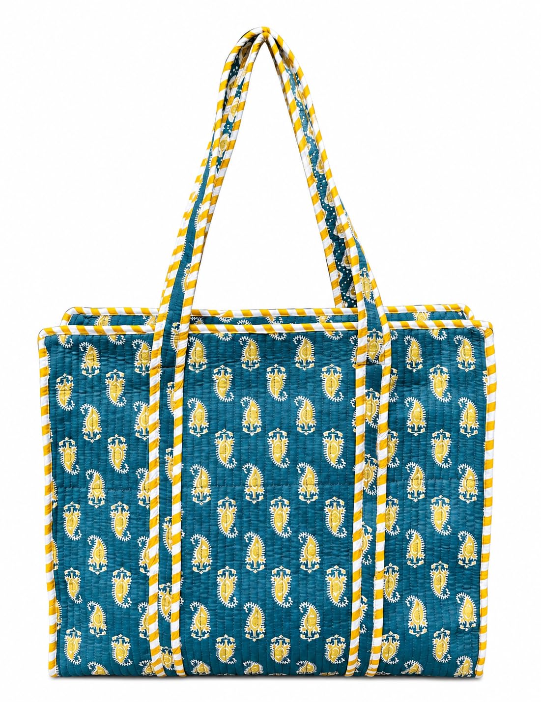 Handmade Quilted Cotton Tote Bag Block Print 16x16 Inches-picture-51