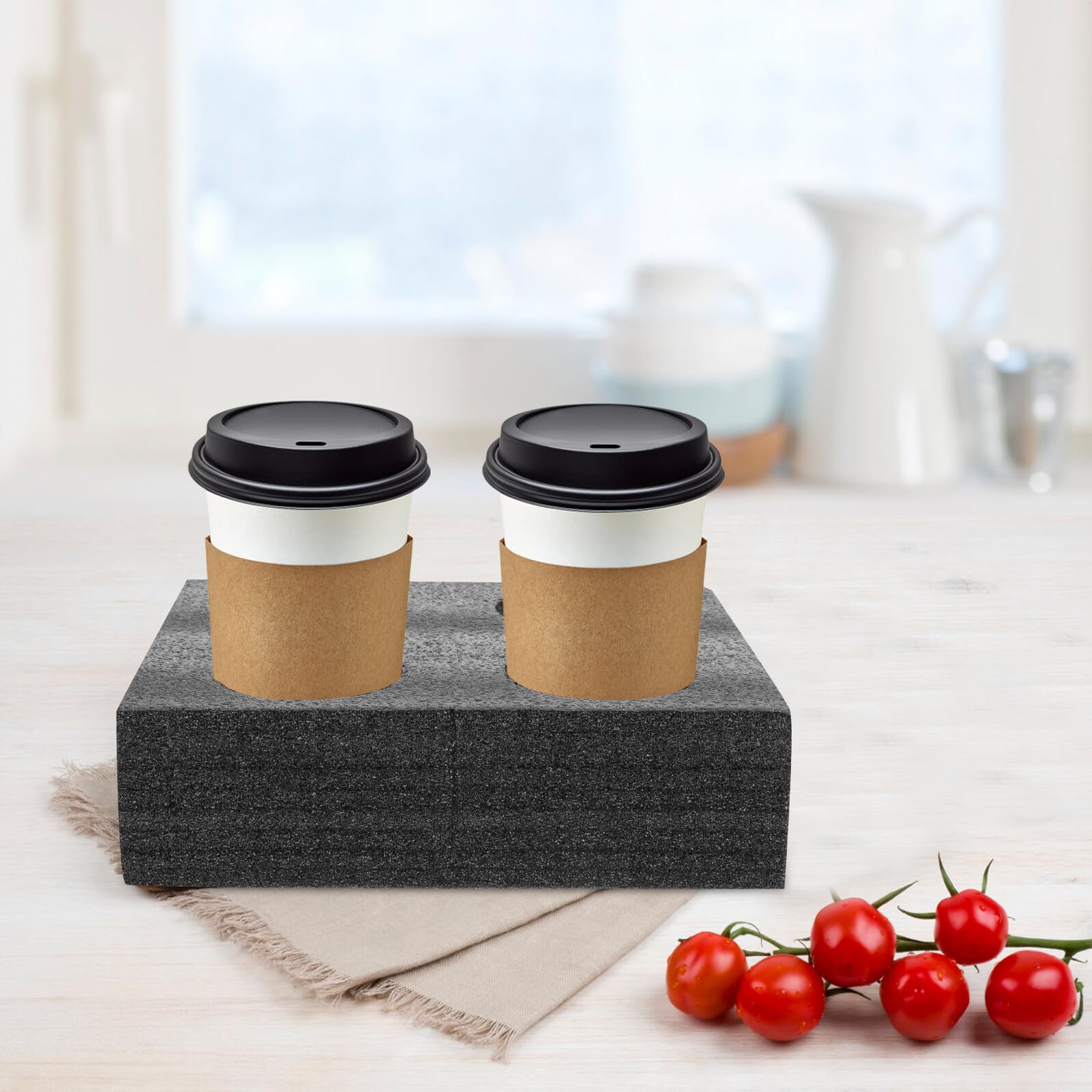 4 piezas Bandejas Portavasos Perlas Negras Soporte Anti-caídas para Bebidas para Llevar para Cafeterías Oficinas y Restaurantes con Portavasos Dobles y Cuádruples Ligero y