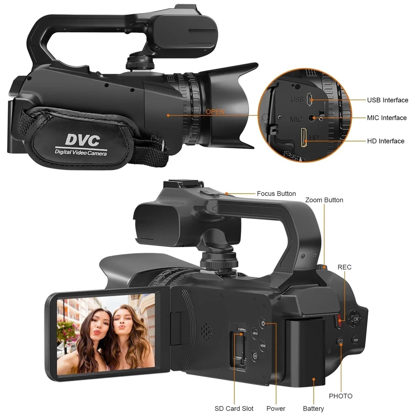 Profesjonalna kamera wideo 6K do fotografii, 18-krotny zoom cyfrowy noktowizor vlogowania 64MP WiFi transmisja na żywo internetowa Lekki(No card,Light-wireless mic)
