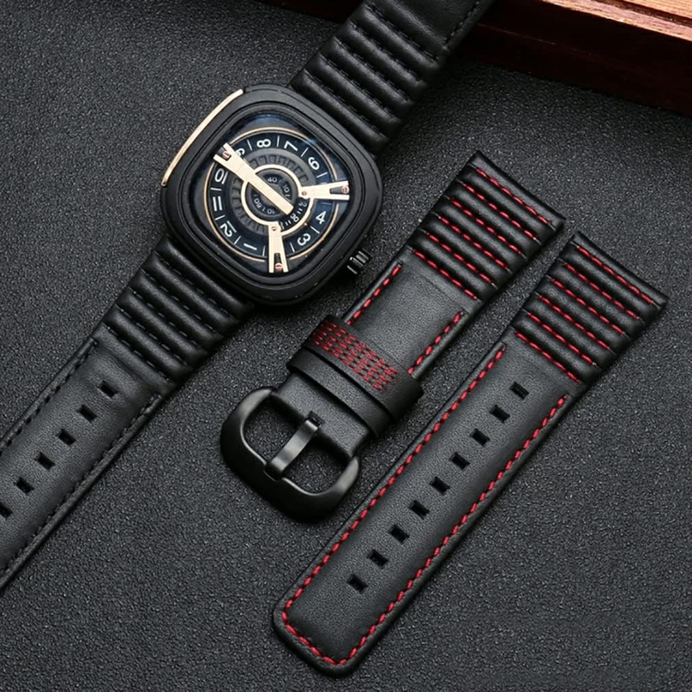 28mm Men's Genuine Leather Watch Band Compatible with Seven Friday M1 M2 P3 SF Calfskin Black Watch Straps with Heavy Duty Metal Buckle Watch Accessories