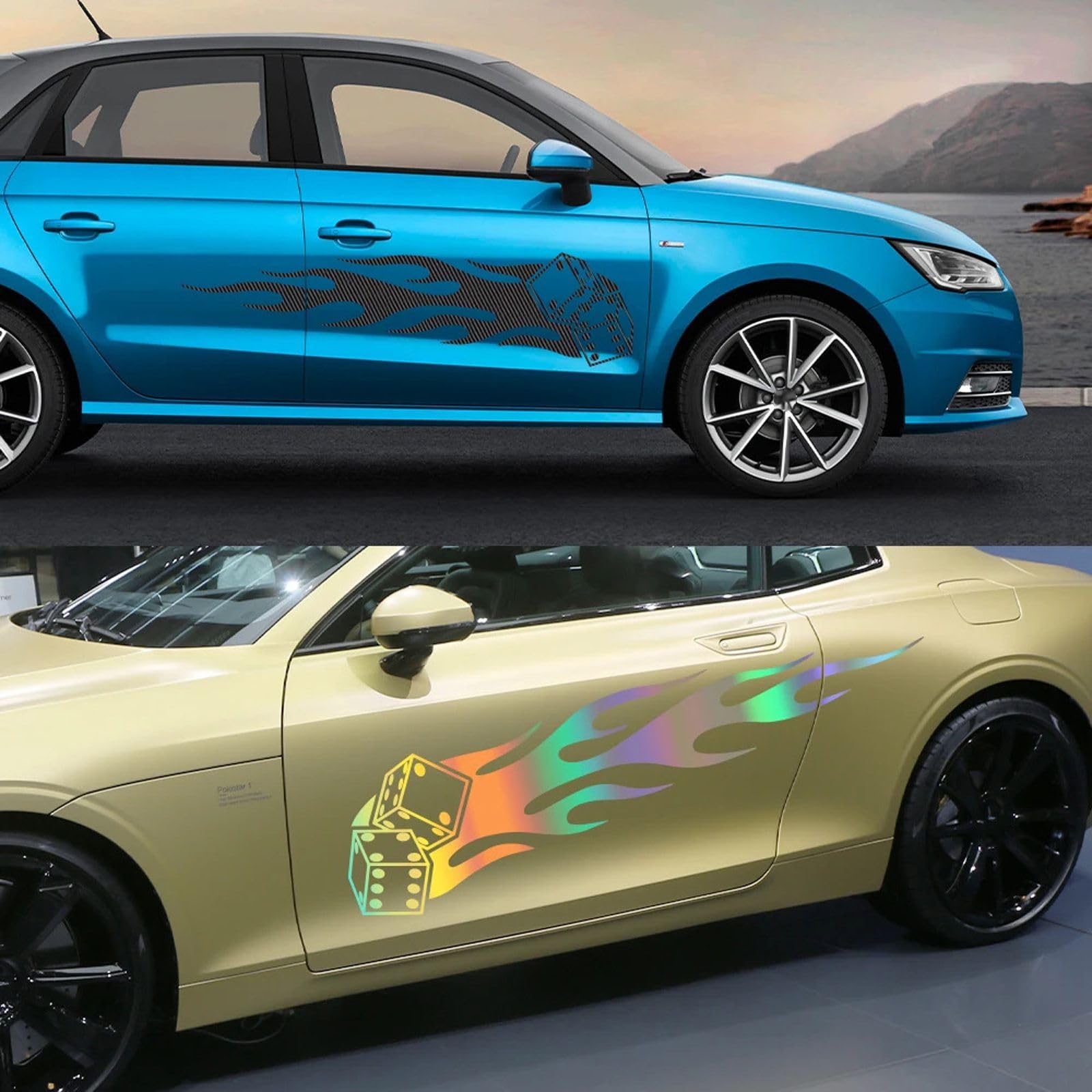 Naklejki boczne samochodu Grafika Flame Dice Sport Stylizacja Folia winylowa Wykończenie Naklejki Auto SUV Zewnętrzne akcesoria tuningowe