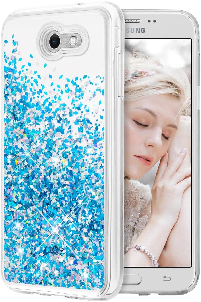 Caka Galaxy J7 2017 Case, Liquid Series Glitter Bling Flowing Floating Luxury Liquid Sparkle Soft TPU Case for Samsung Galaxy J7 Sky Pro Prime J7 V J7 Perx Halo 2017(AT T) (Blue)