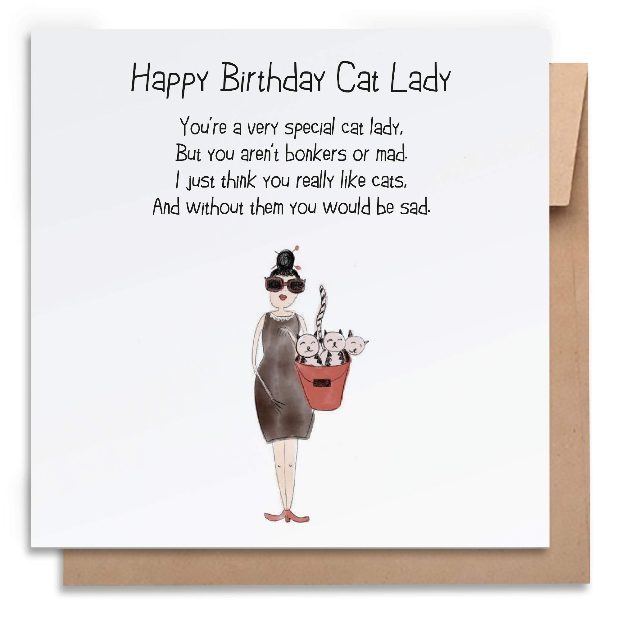 Birthday Card Cat Lady With Envelope Birthday Card Funny Birthday ...