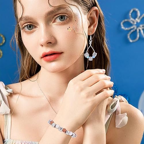 Miniatura 5 de UNICRAFTALE 26 cuentas de cubo de 0.315 pulgadas con cuentas espaciadoras de letras A-Z de acero inoxidable, cuentas europeas de 0.157 in con