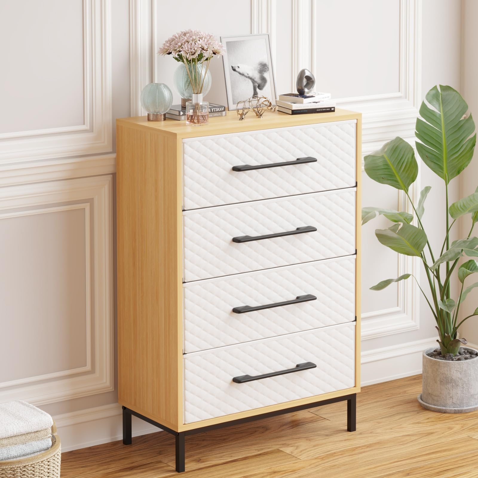 Amazon Brand - Umi Fabric Dresser Chest of 4 Drawers For Storage, Drawer Storage Cabinet, Multipurpose Table Storage Organizer Units for Closets, Bedroom, Living Room, Engineered Wood Top - 60x30x94cm