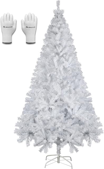 SALCAR 6ft White Christmas Tree, Artificial Christmas Trees White with Metal Stand, Spruce Pine Tree 180cm Xmas Tree, 6 ft Quick Setup white Tree, Christmas Decoration