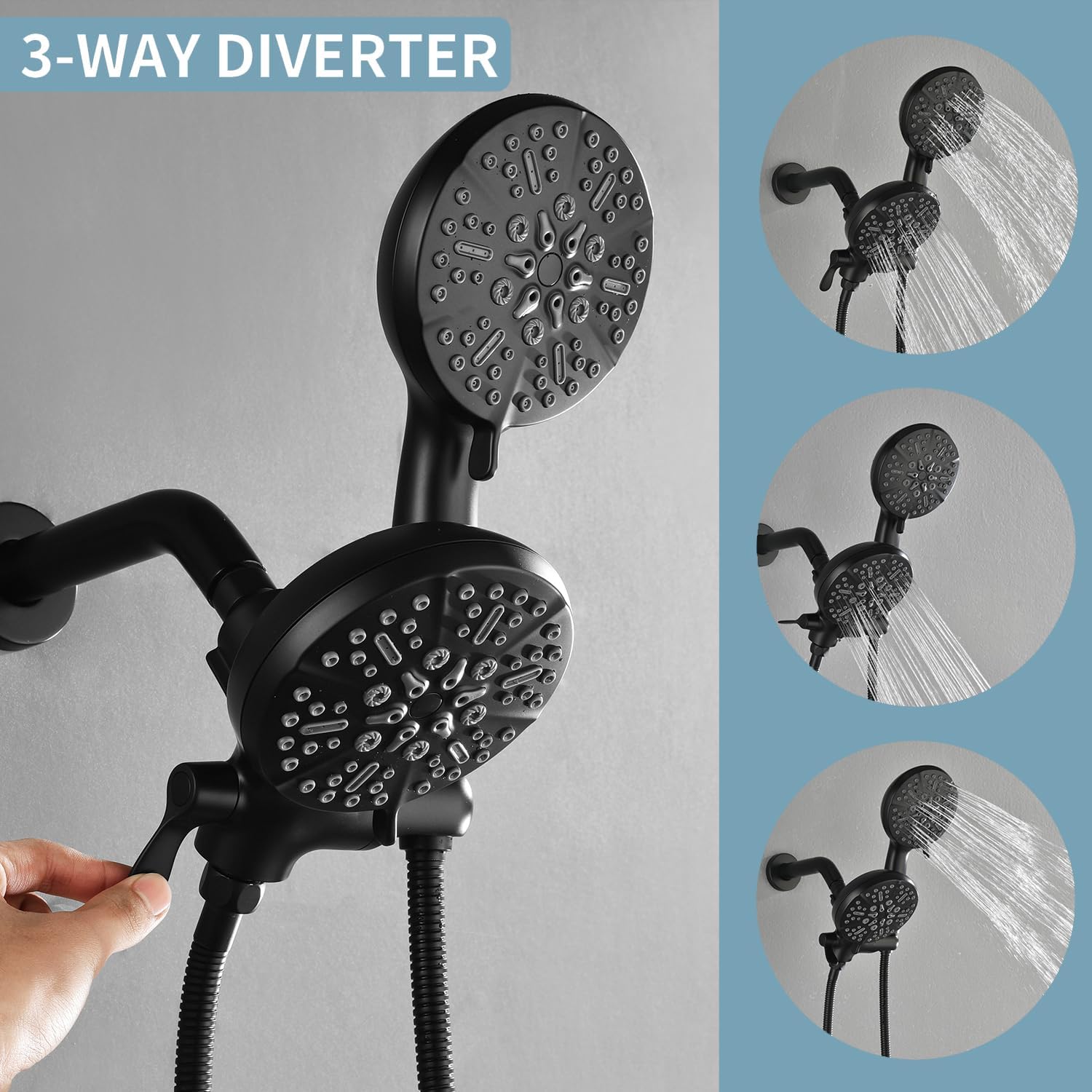 Demonstration of the 3-way diverter in the WELLFOR shower system, showing water flowing from different outlets
