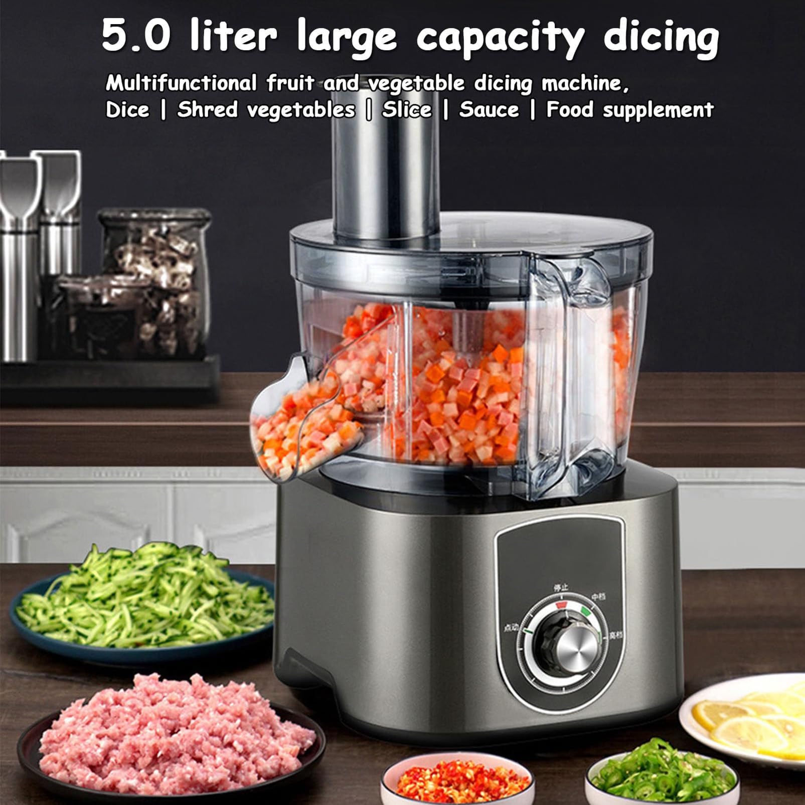 Tritaverdure Elettrico 5l, Robot Da Cucina Commerciale 600w Con 4 Lame Sostituibili, Affettatrice E Grattugia Multifunzionale Per Patate Cipolle Carote Cetrioli Frutta & Verdura red