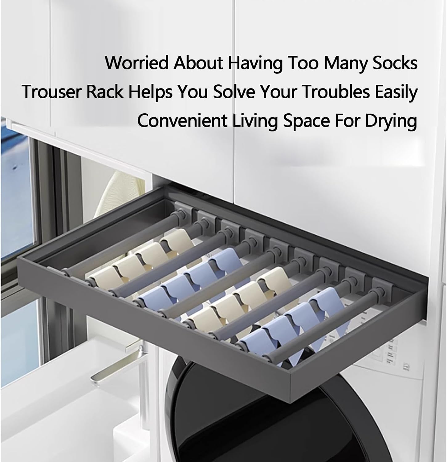 Space-Saving Invisible Drying Rack, Foldable Pullout Closet Organizer for Pants, Perfect Above Washer (414-464mm) - Ideal Laundry Solution