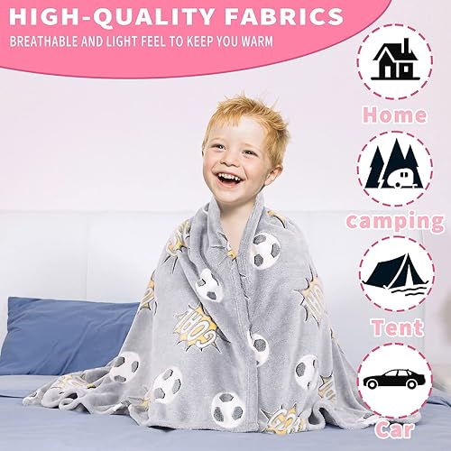 Miniatura 7 de Manta de fútbol que brilla en la oscuridad para niños y niñas, divertida manta de franela de felpa suave y esponjosa, para dormir, Navidad, Acción