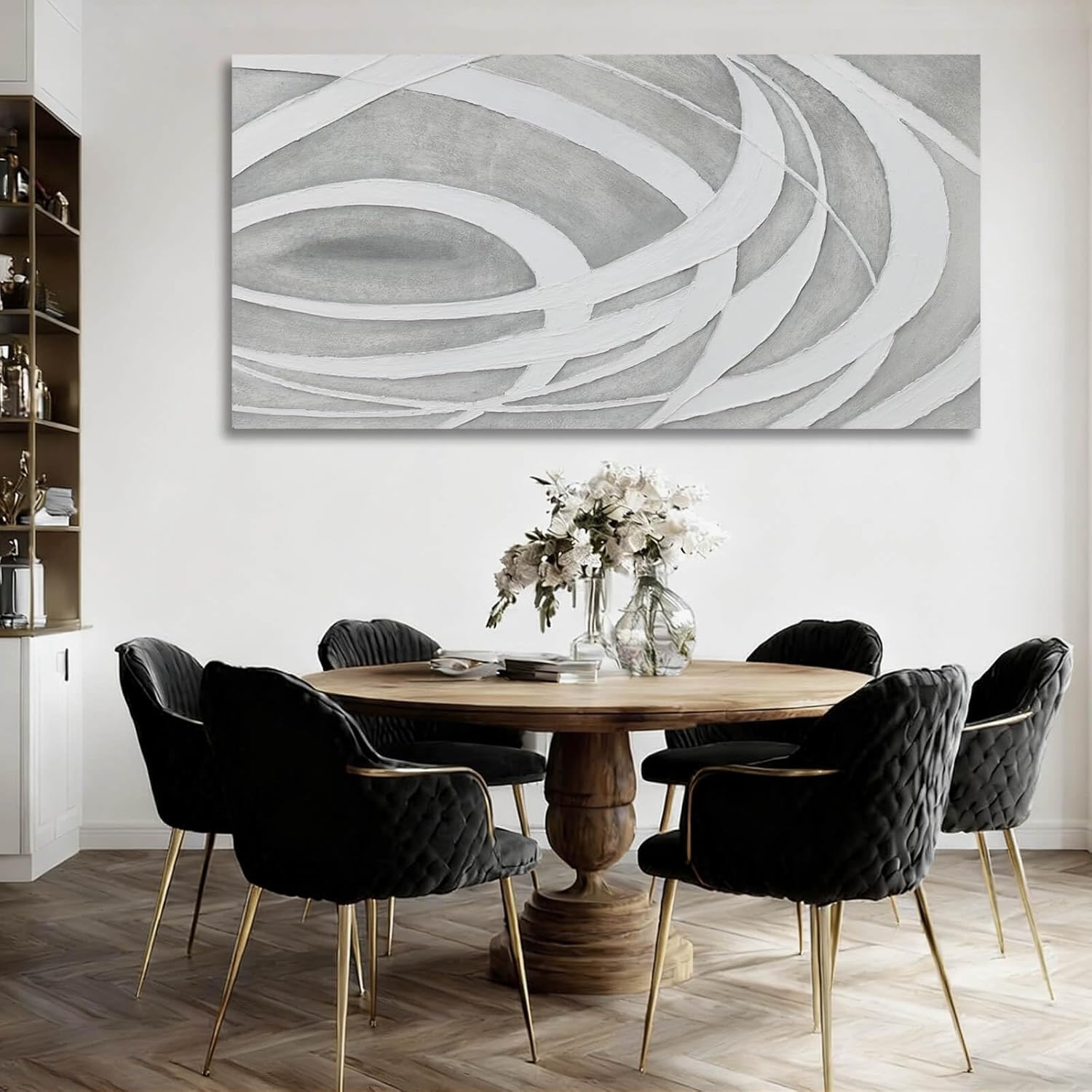 MLART99 Modern Gray and White Abstract Canvas Wall Art Minimalist Line Painting Neutral Textured Artwork for Living Room Bedroom Office Home Decor 24x48 Inch