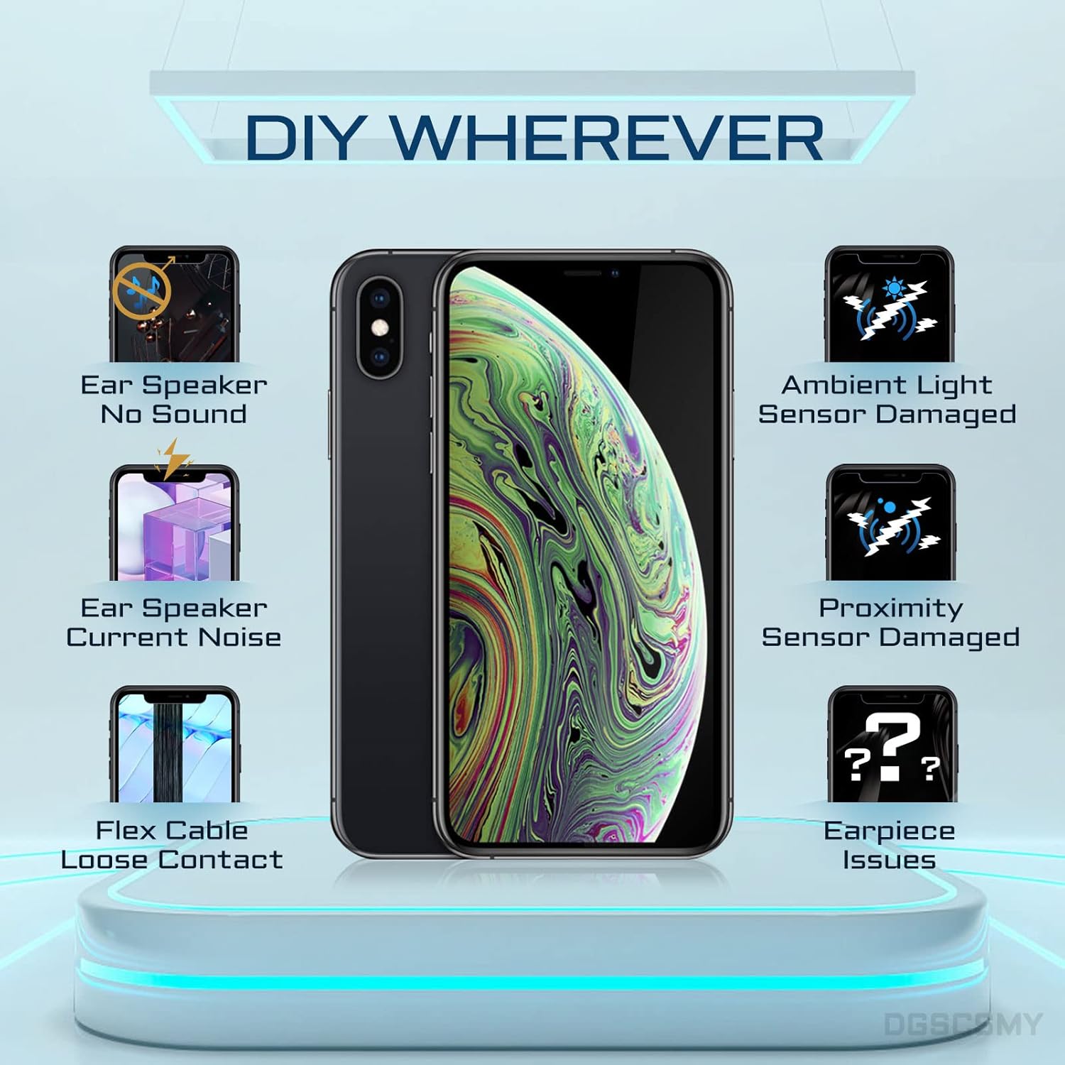 for iPhone Xs Earpiece Front Speaker Replacement Repair 5.8" OEM Ear Module with Ambient Light Sensor Connector Proximity Sensor Fix Tools Kit for A1920 A2097 A2098 A2099 A2100