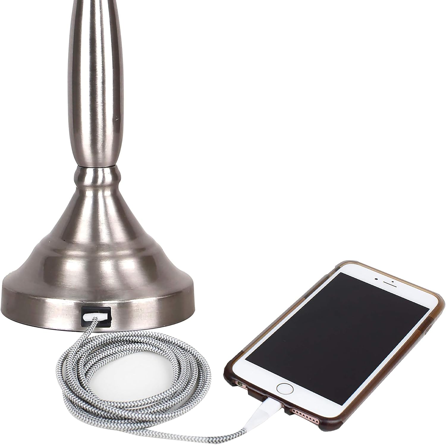 Sawyer 25" Metal Table Lamp With USB Set of 2, Desk Lamp, Bedside Lamps for Night Stands, Nightstand Lamp, Small Table Lamps for Living Room Set of 2, Lamps with USB Set (Brushed Nickel White)