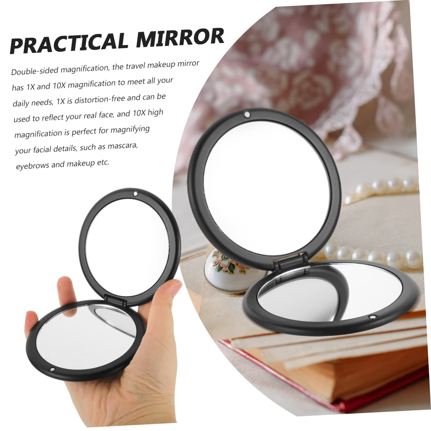 minkissy Espejo de tocador plegable de 3 piezas, espejo de bolsillo para novia, espejo de bolsillo para mujer, mini lupa, mini espejo de aumento, espejo de bolsillo pequeño, monederos, de