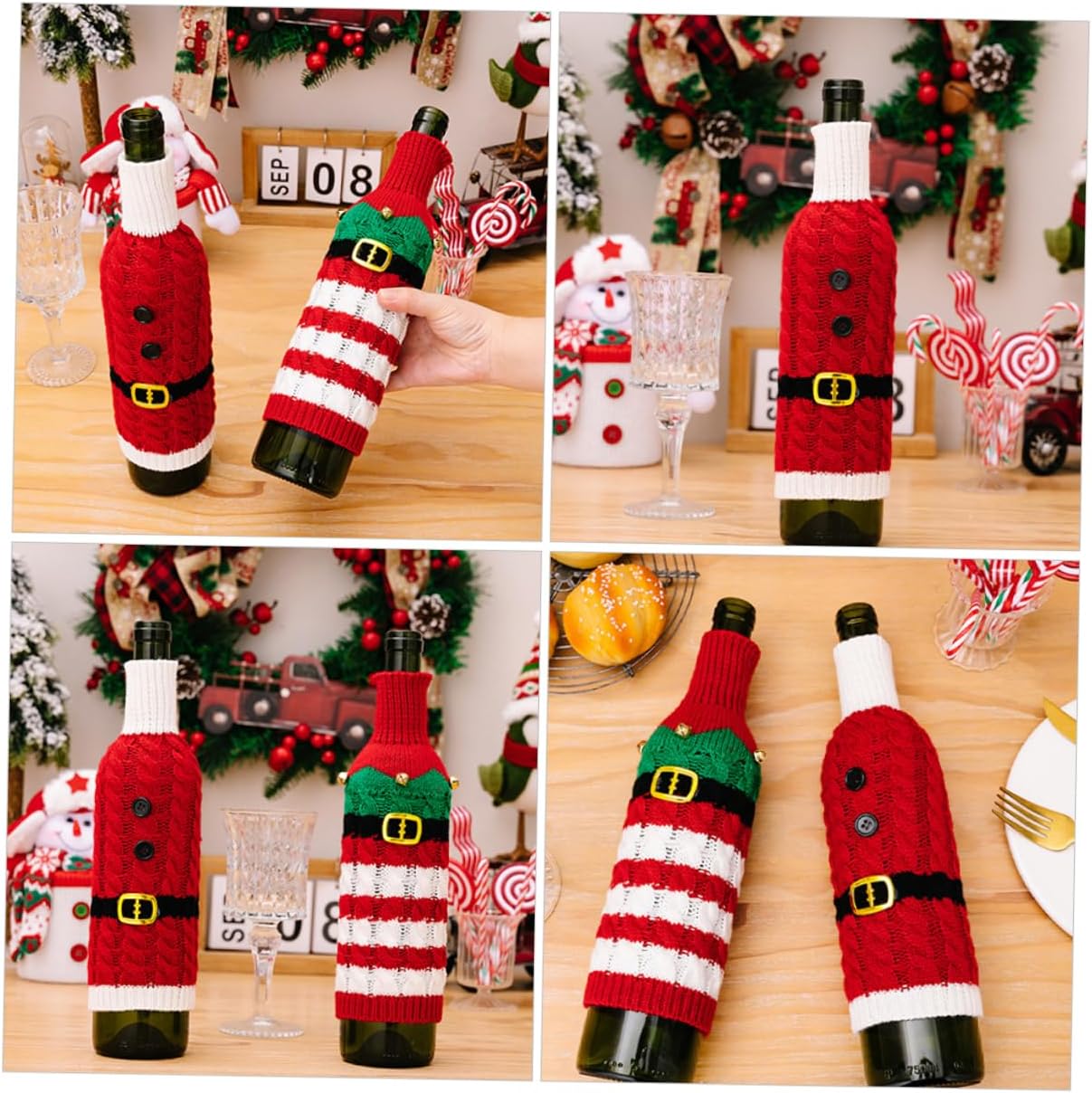 2pcs Christmas Knitting Bottle Sleeves Wine Bottle Cover Xmas