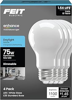 Feit Electric A19 LED Light Bulb, 75W Equivalent, 5000K Daylight, Dimmab...