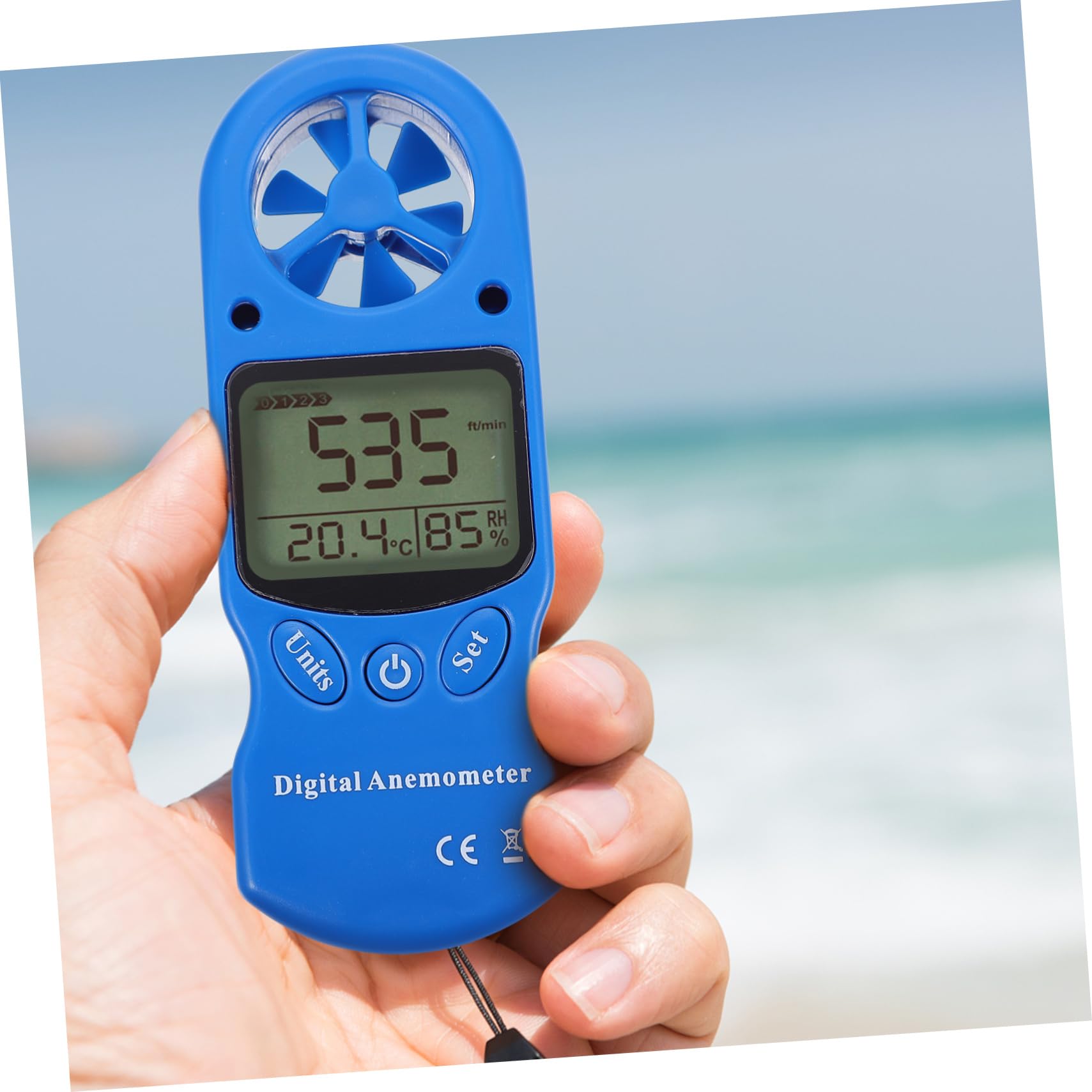 Anemometro Portatile Digitale Blu 1 Pezzo in Plastica | Misura Velocità Aria e Temperatura, per Ingegneria Esterna e Climatizzazione, con Custodia