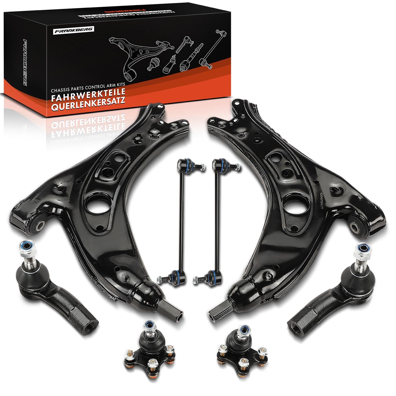 Frankberg 2x Querlenker + 2x Spurstangenkopf + 2x Koppelstange Vorne Kompatibel mit Fabia I 6Y2 1.0L-2.0L 1999-2008 Polo 9A 9N 1.2L-1.9L 2001-2009 Replace# 6Q0411315J