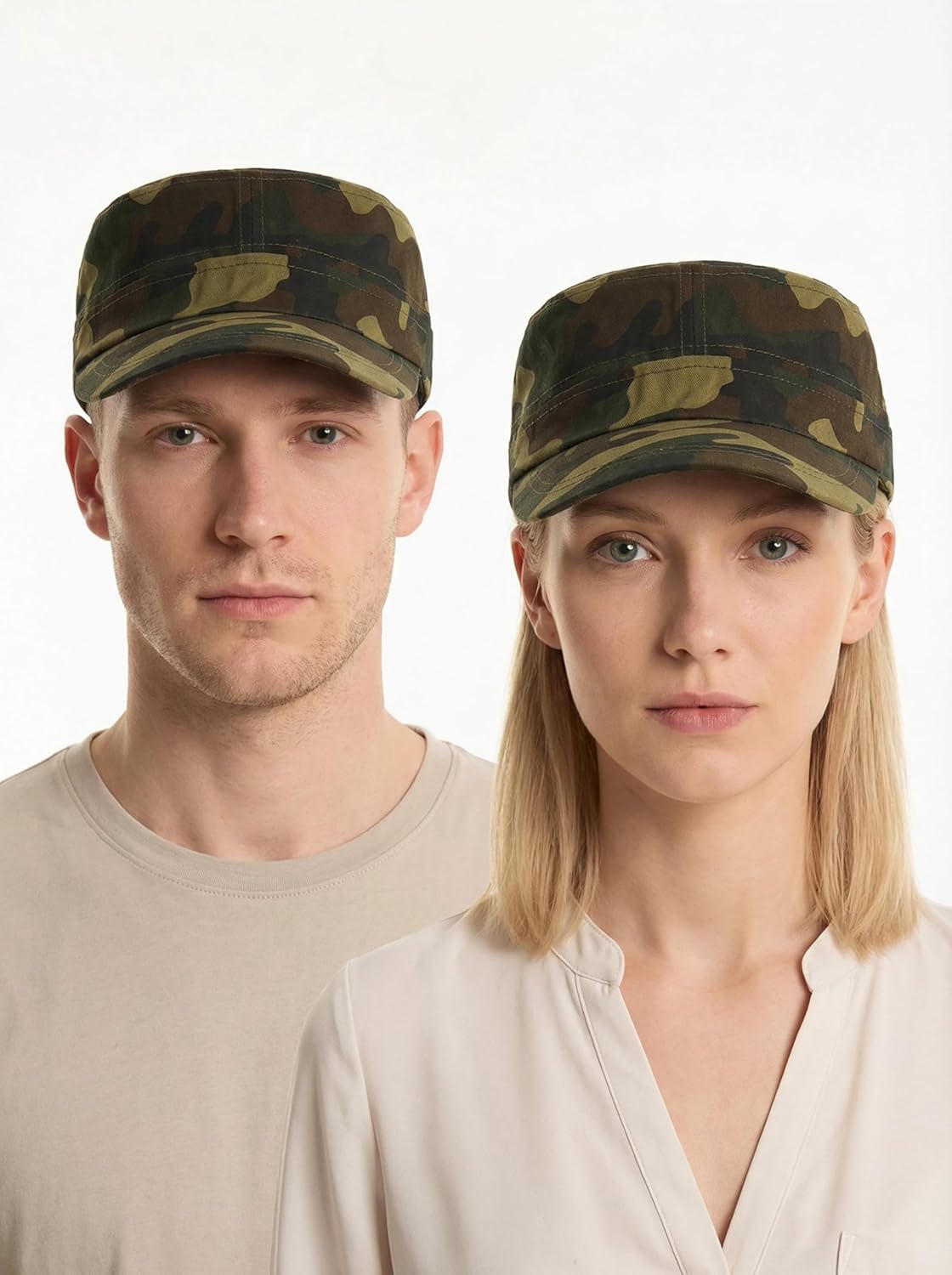 2 Pcs Unisex Cadet Army Cap Adjustable Camo Military Style Hats Quick Dry Flat Top Hat - Image 5