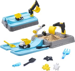 VROGTIK Sandkasten mit Bagger, Kinder Sandkasten mit Abdeckung, Sandspielzeug Set mit Strandspielzeug für Kinder 3-5 Jahre, Outdoor Garten Spielzeug