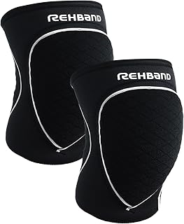 Rehband Rodilleras para voleibol, balonmano y deportes de interior, rodilleras de neopreno cómodas y ajustadas, para mujeres y hombres, Color:Negro - 1 Par, Talla:M