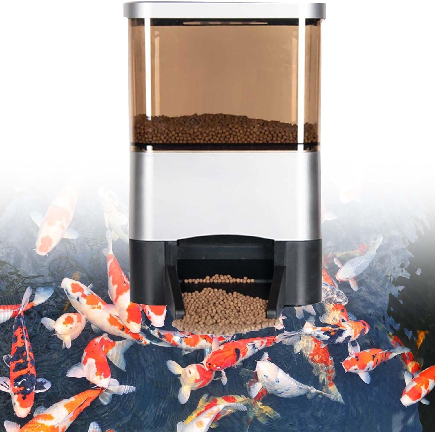 Electric Fish Food Dispenser,120° Dispersed Feeding Design,Intelligent Timing Feeding,for Indoor Outdoor Fish Pond