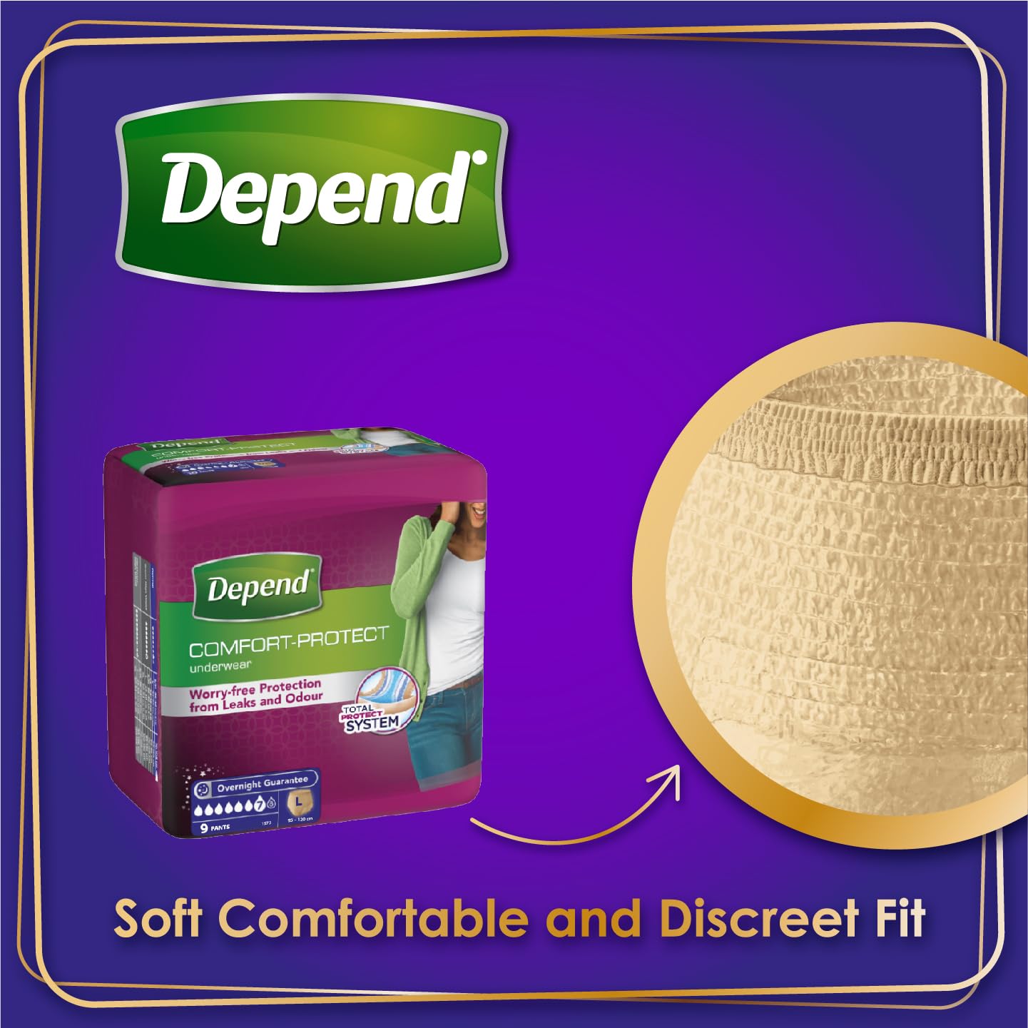 Depend Comfort Protect spodnie dla kobiet na nietrzymanie moczu, rozmiar L, 9 sztuk (3 sztuki)