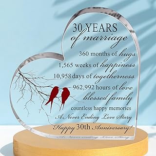 30 Years Anniversary Present for Her happy 30th Wedding Anniversary Decorations for Couple Happy Anniversary Souvenir Gift for Him Husband Wife Parent Acrylic Heart Table Centerpieces for Wedding Anniversary Decor