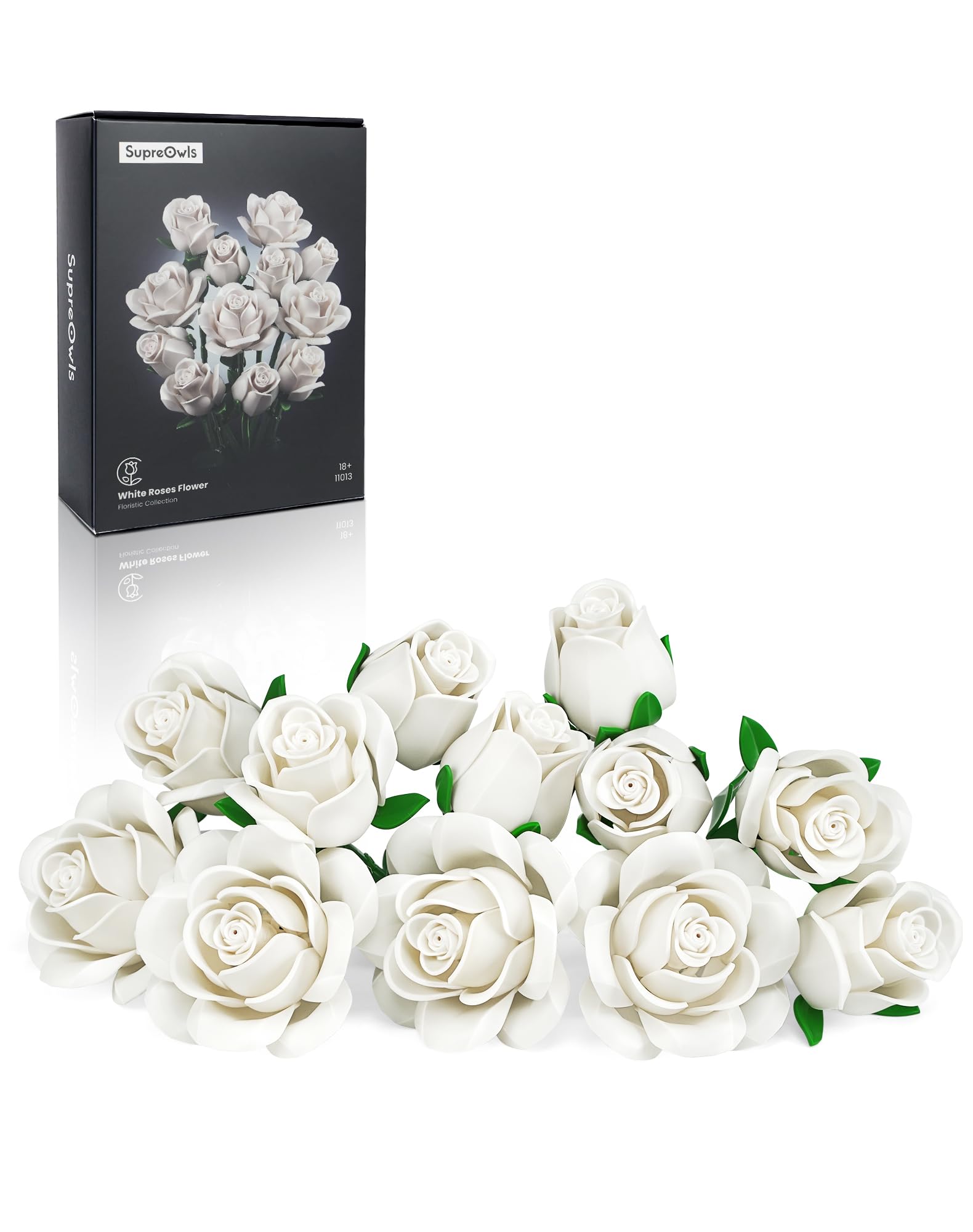 Millionspring White Rose Bouquet Building Set White Artificial Roses Gifts for Women Mum on Mother's Day, Wedding, Retirement
