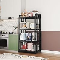 Vista 15 de Soporte para microondas de 4 niveles, estantes grandes para cocinas, estante de altura ajustable, barra de café para sala de estar, marrón rústico