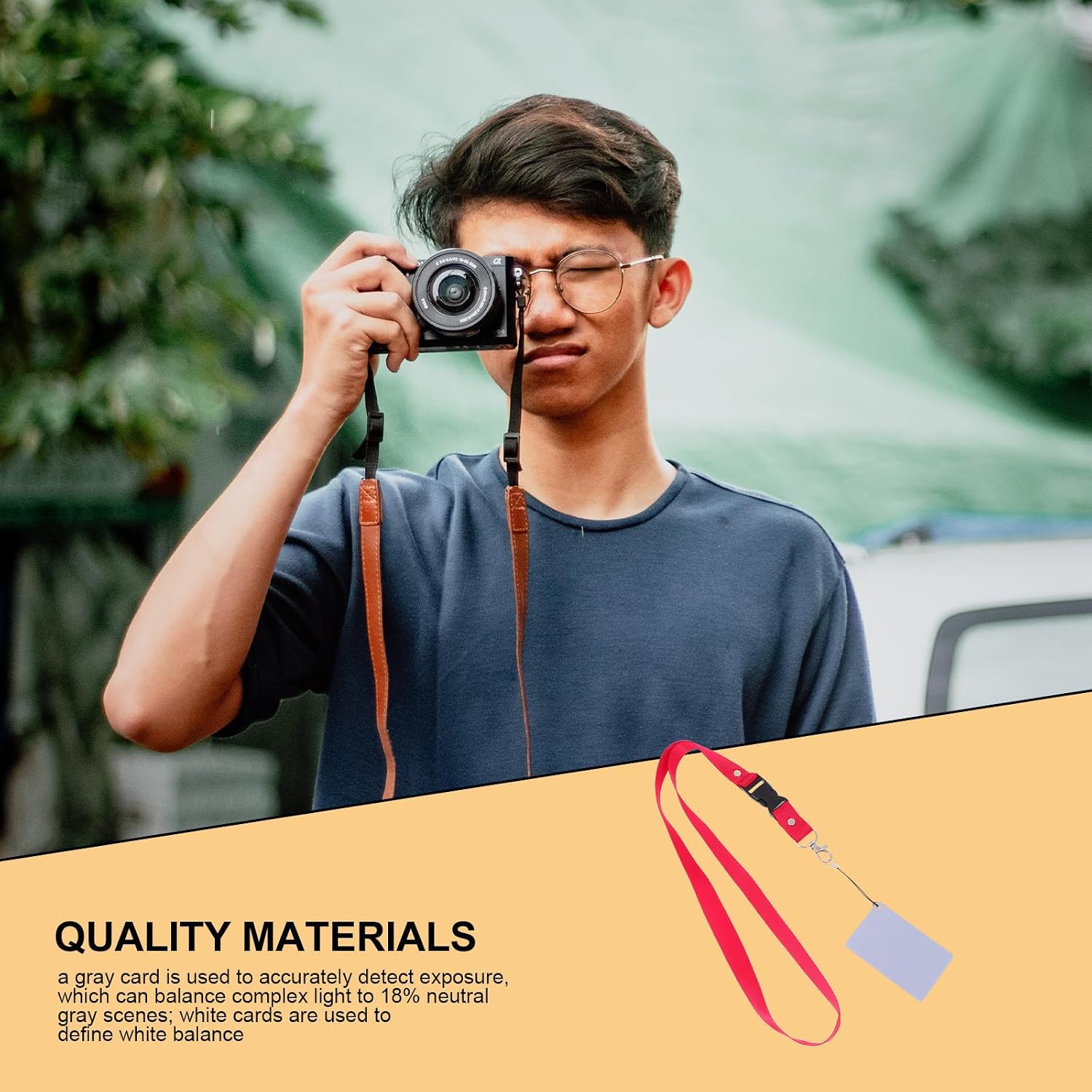 9 Pieces Professional Calibrated White Balance Exposure Cards with Quick Release Black Neck Strap, Lightweight Plastic Photography Accessory for DSLR Camera