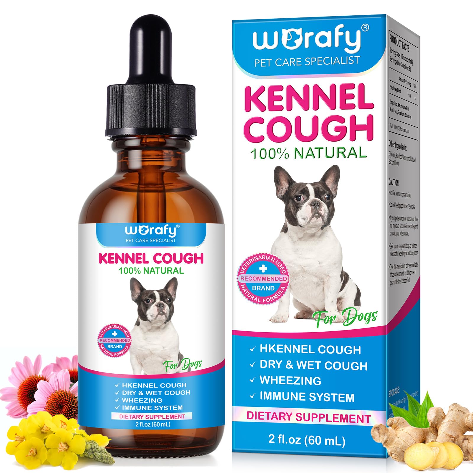 Natural Kennel Cough Support for Dogs 60ml, Dog Cough Syrup with Mullein Leaf, Health, Kennel Cough Support for Older and Puppies