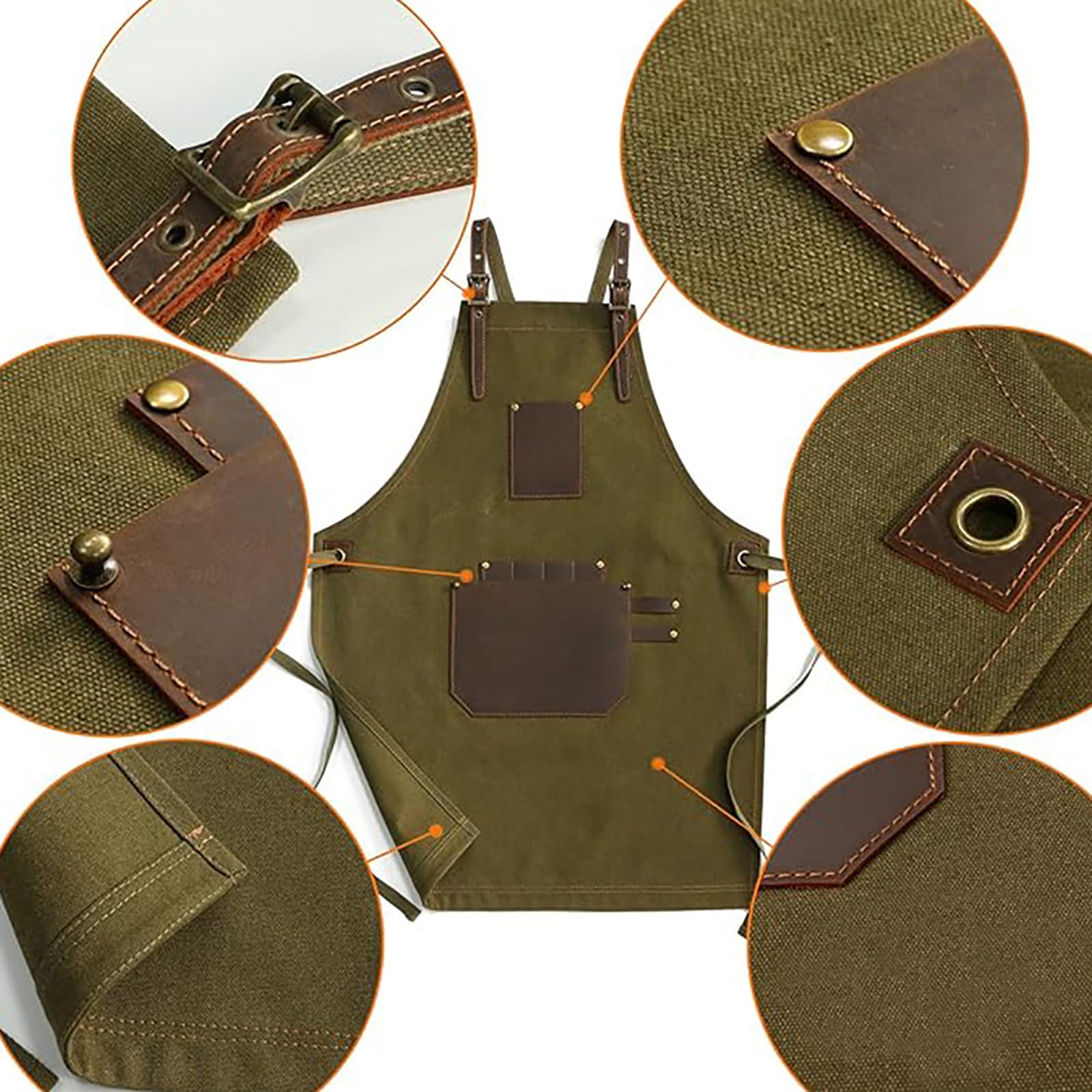 Fartuch Kuchenny Z Płótna Regulowany Od M Do XXL Z Kieszeniami Na Plecach, Unisex Green,One Size