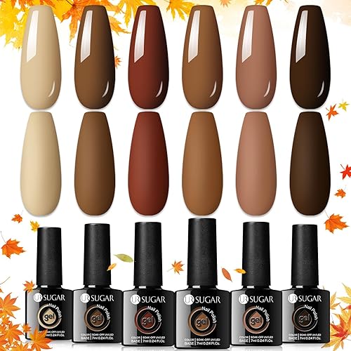 UR SUGAR Juego de esmaltes de uñas de gel de otoño, 6 colores naranja quemado, amarillo, rojo, marrón, dorado, con purpurina, juego de esmalte de