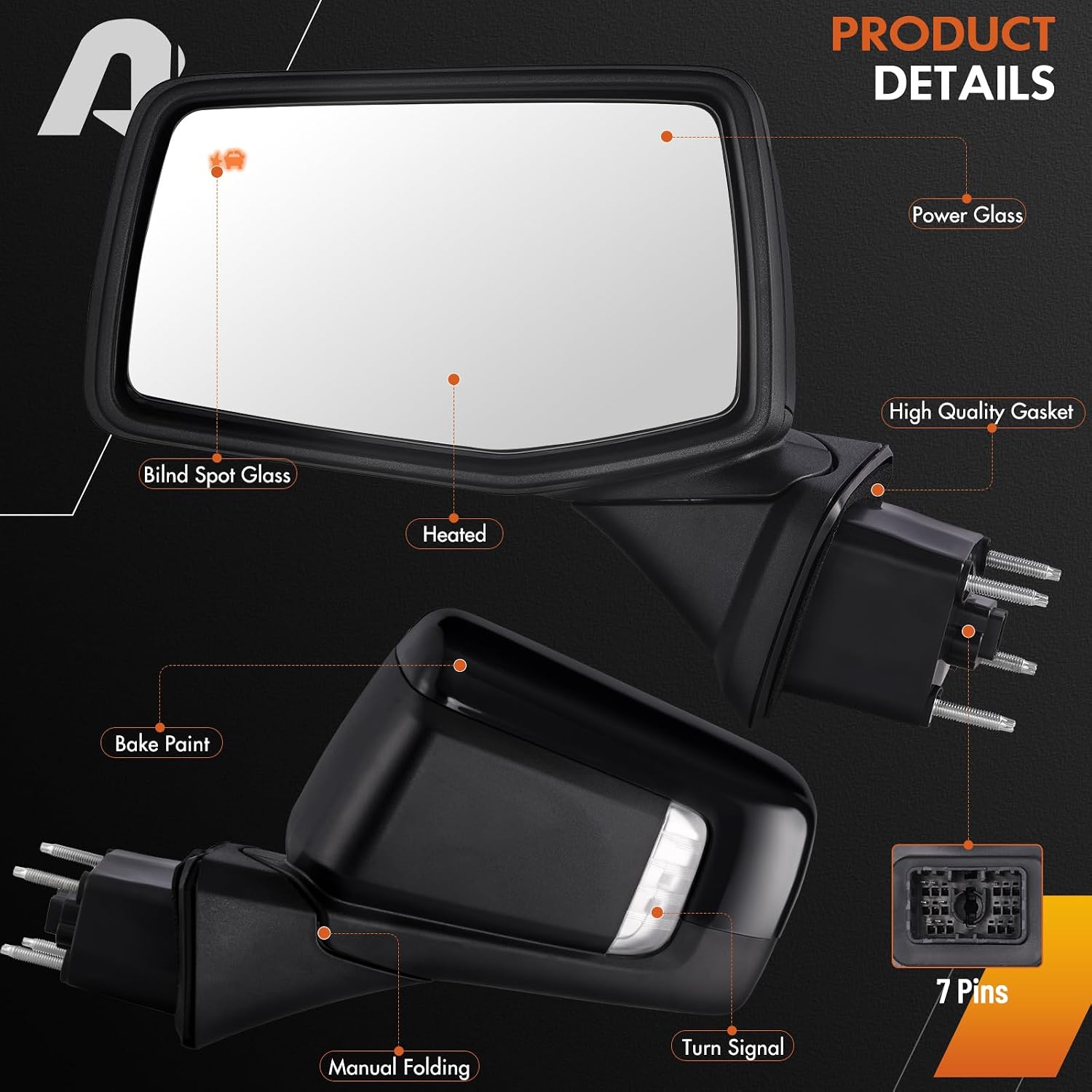 Left Driver Side Mirror Compatible with 2019-2024 Chevy Silverado 1500 Electric Glass Heated Manual Folding Turn Signal Electronic Blind Spot Detection 7Pins #GM1320680