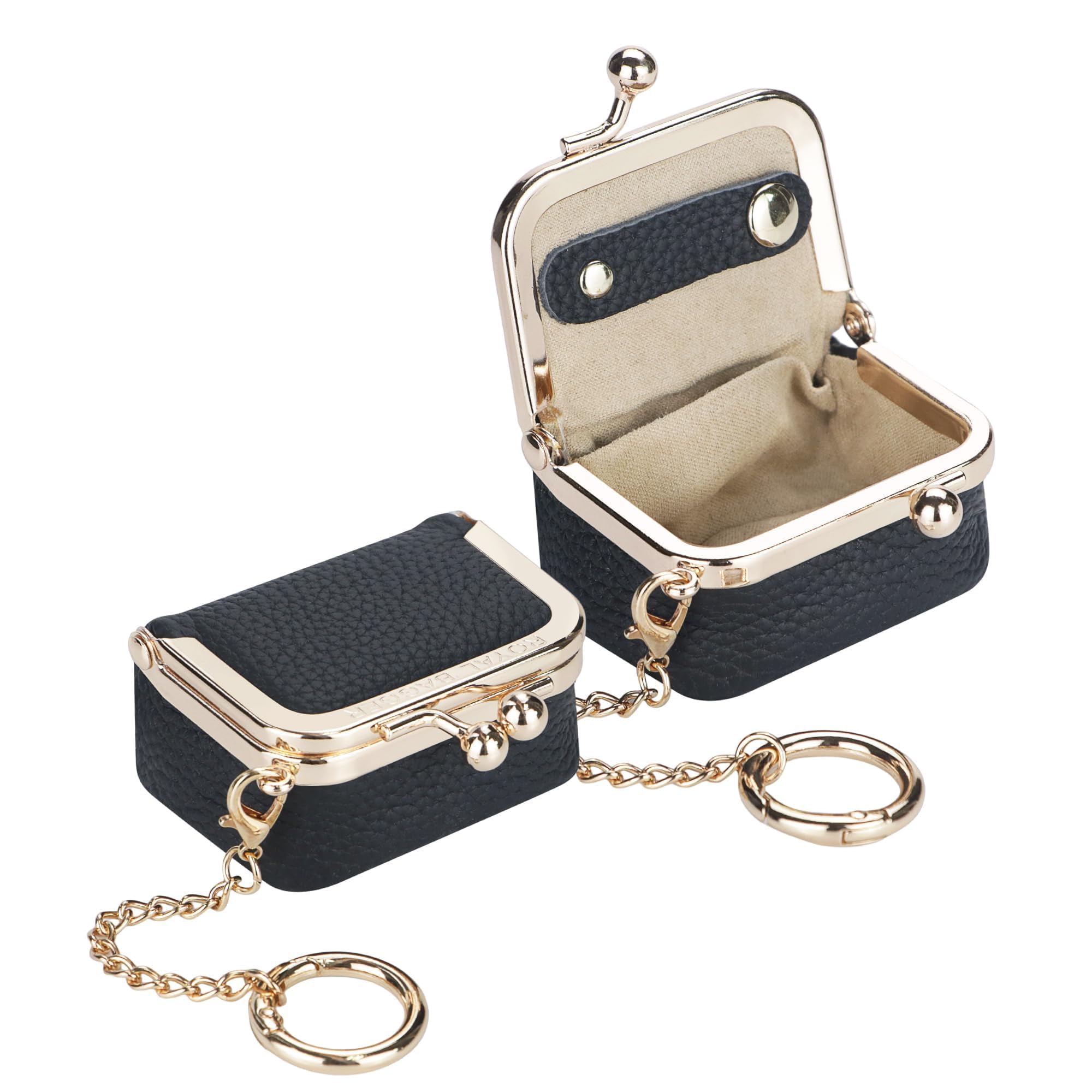 Royal Bagger Echte Kuhleder Mini Schmuck Box Frauen Münze Tasche Einfarbe Kuss Schloss Wechsel Beutel Casual Stil Kleine Aufbewahrungstasche für Frauen 1894 (Schwarz 2)