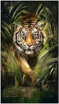 Amazon｜草の中の虎キャンバス絵画抽象的な動物のポスターと家のホテル