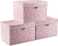 Vista 39 de PRANDOM Cajas de almacenamiento plegables jumbo con tapas, cubos de almacenamiento decorativos de tela, cestas organizadoras con asas de cubierta