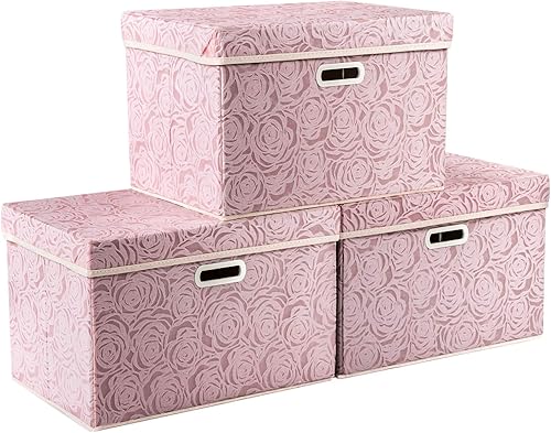 Miniatura 39 de PRANDOM Cajas de almacenamiento plegables jumbo con tapas, cubos de almacenamiento decorativos de tela, cestas organizadoras con asas de cubierta y