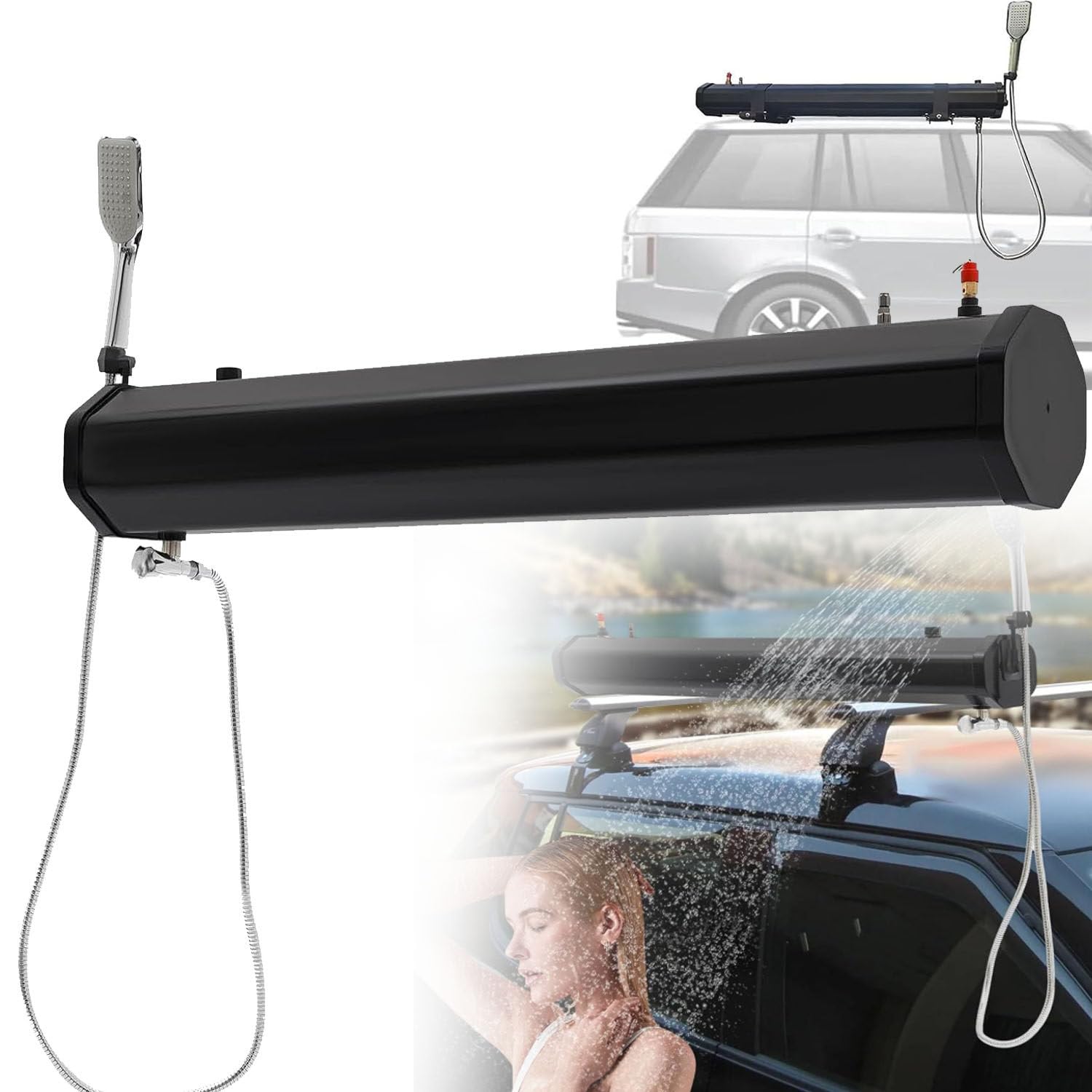 Serbatoio D'Acqua Pressurizzato da 4,8/5,3/7,9 Galloni per Campeggio, Serbatoio Montabile Sul Portabagagli Tetto con Soffione Flessibile per Autolavaggio, Trekking e Viaggi Avventurosi,5.3Gal/20L