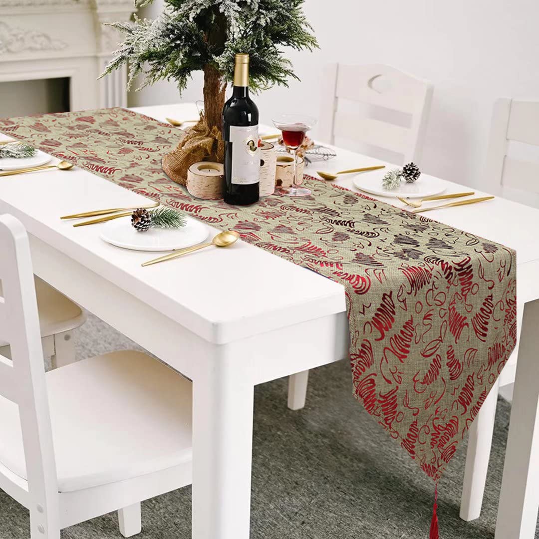 Christmas Table Runner, Long Red Oxford Christmas Dinner Table Cloth and Runners 180 x 33cm, Rectangle Xmas Table Runners Tablecloth for Dining Party Christmas Table Decoration (Tree)
