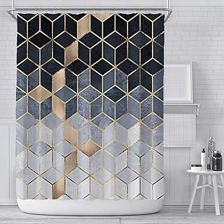 DeKeLaiFu Marble Shower Curtain Fabric, Grid Geometric Shower Curtain Black and White Ombre Shower Curtain, Heavyduty Wate...