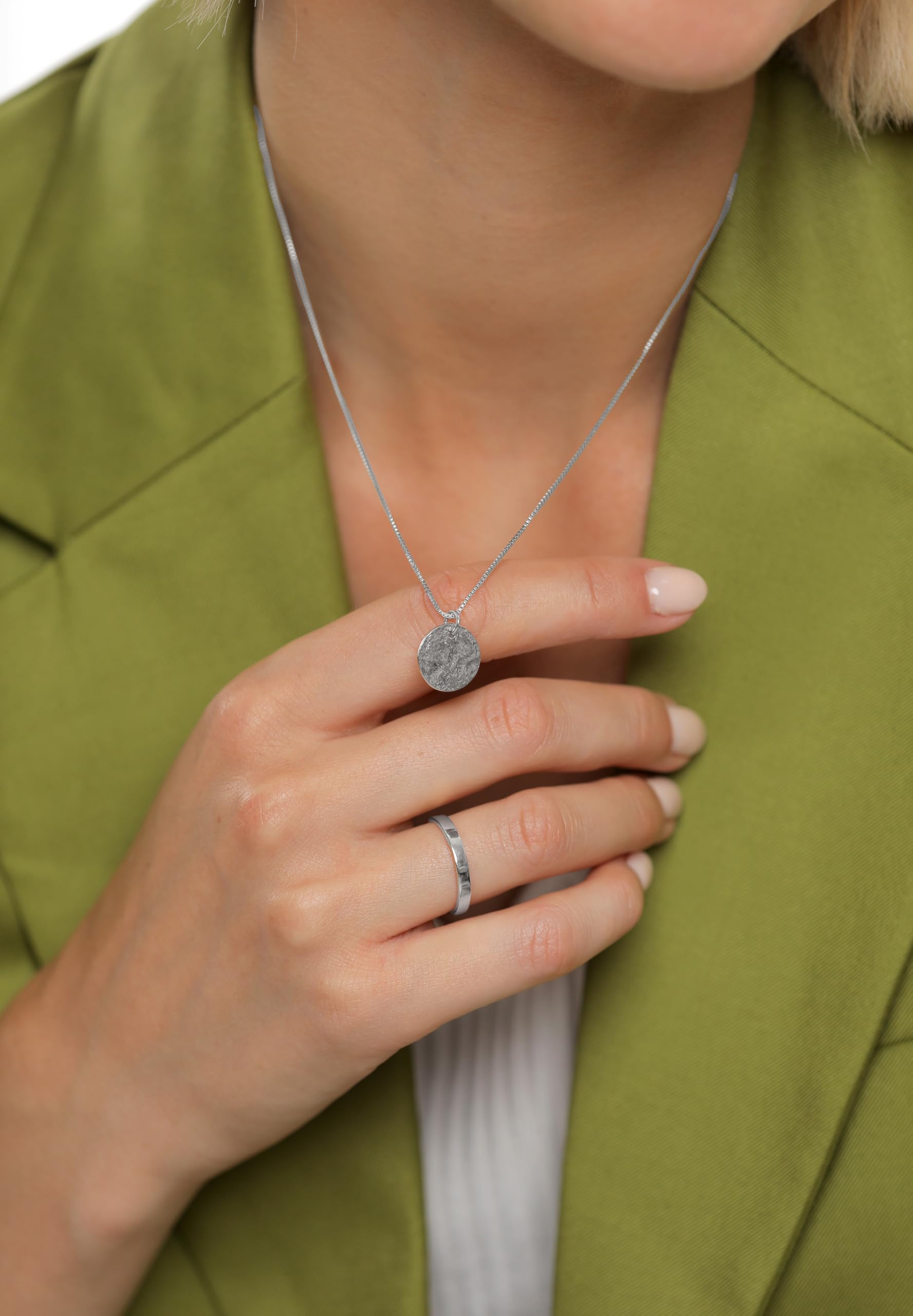 Elli Halskette Damen Plättchen Anhänger Gehämmert 925 Silber