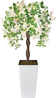 Goldshire Artificial Cherry Blossom Tree 4FT, Fake Floral Tree with White Planter, Decorative Topiary Plant, for Home Porch Decor in/Outdoor