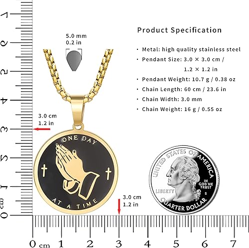 Miniatura 4 de Collar de oración de serenidad con manos en oración, colgante de moneda para hombres y mujeres, señores, oración, versículo bíblico, coraje,